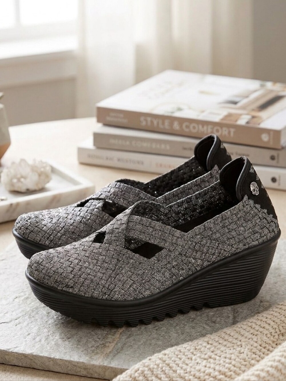 Bernie Mev Cleopatra Woven Wedge - Silver/Black Shimmer - Size 41 (Sz 10.5) NWOT